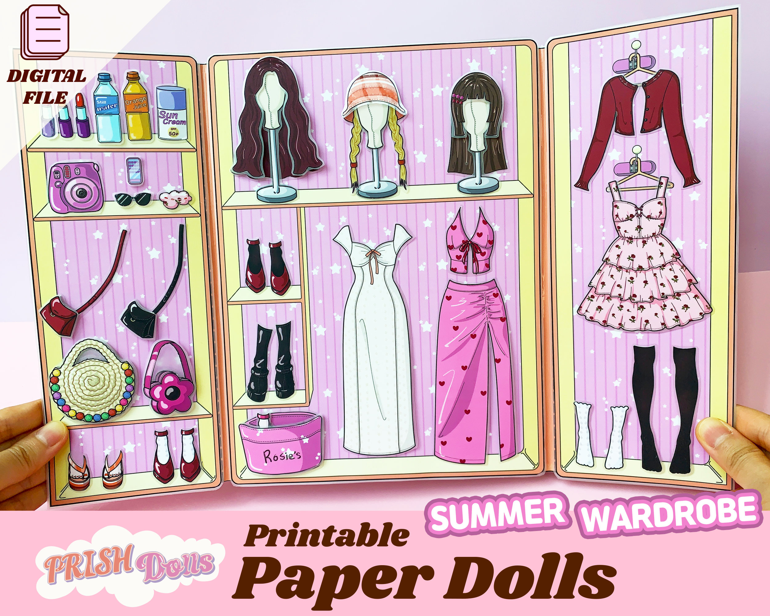 Printable Paper Doll Dress Up Kit, Summer Wardrobe, Diy Busy Book throughout Printable Paper Doll Dress Up