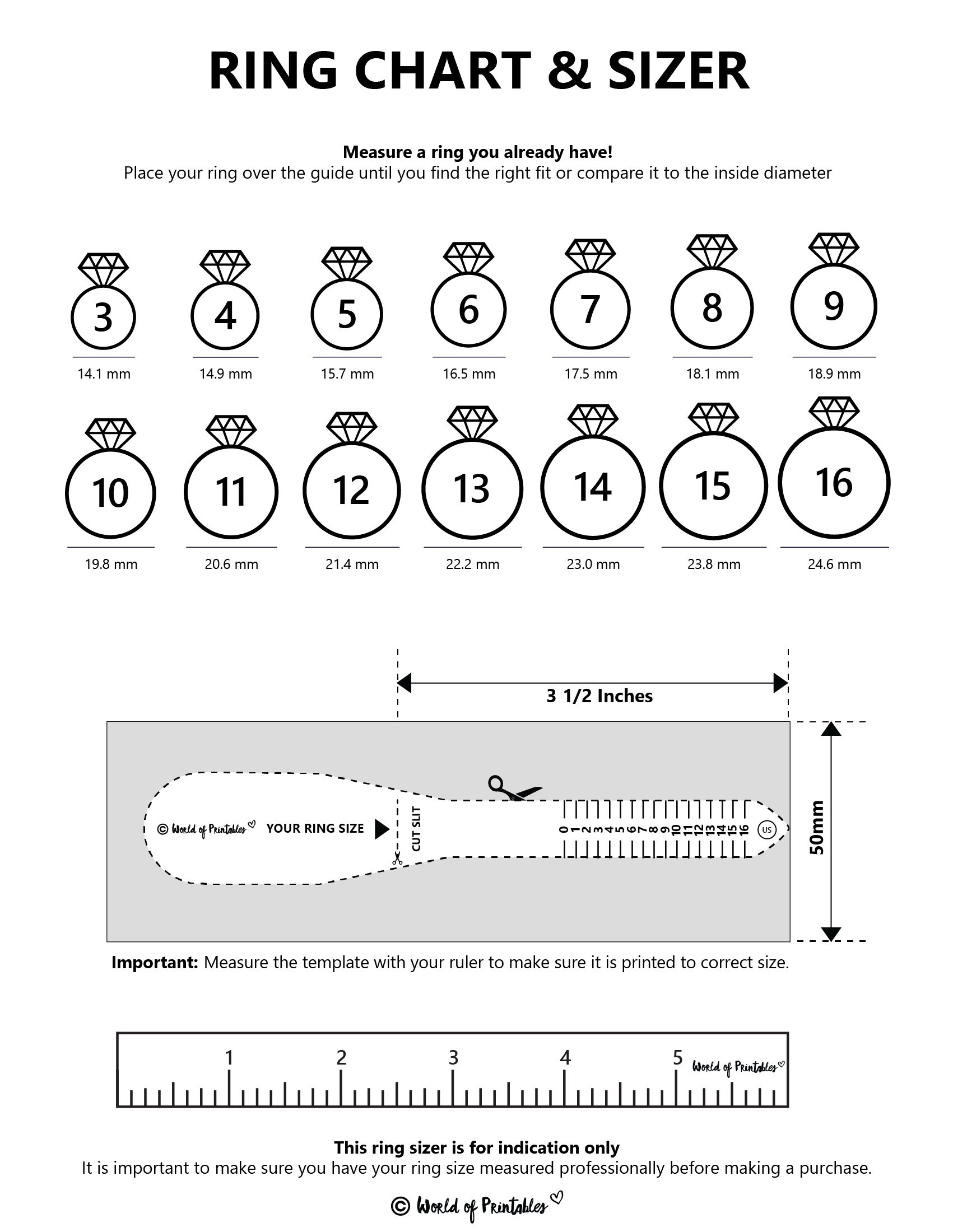 Printable Ring Size Chart - Find Your Ring Size Easy - World Of in Men's Ring Size Chart Printable