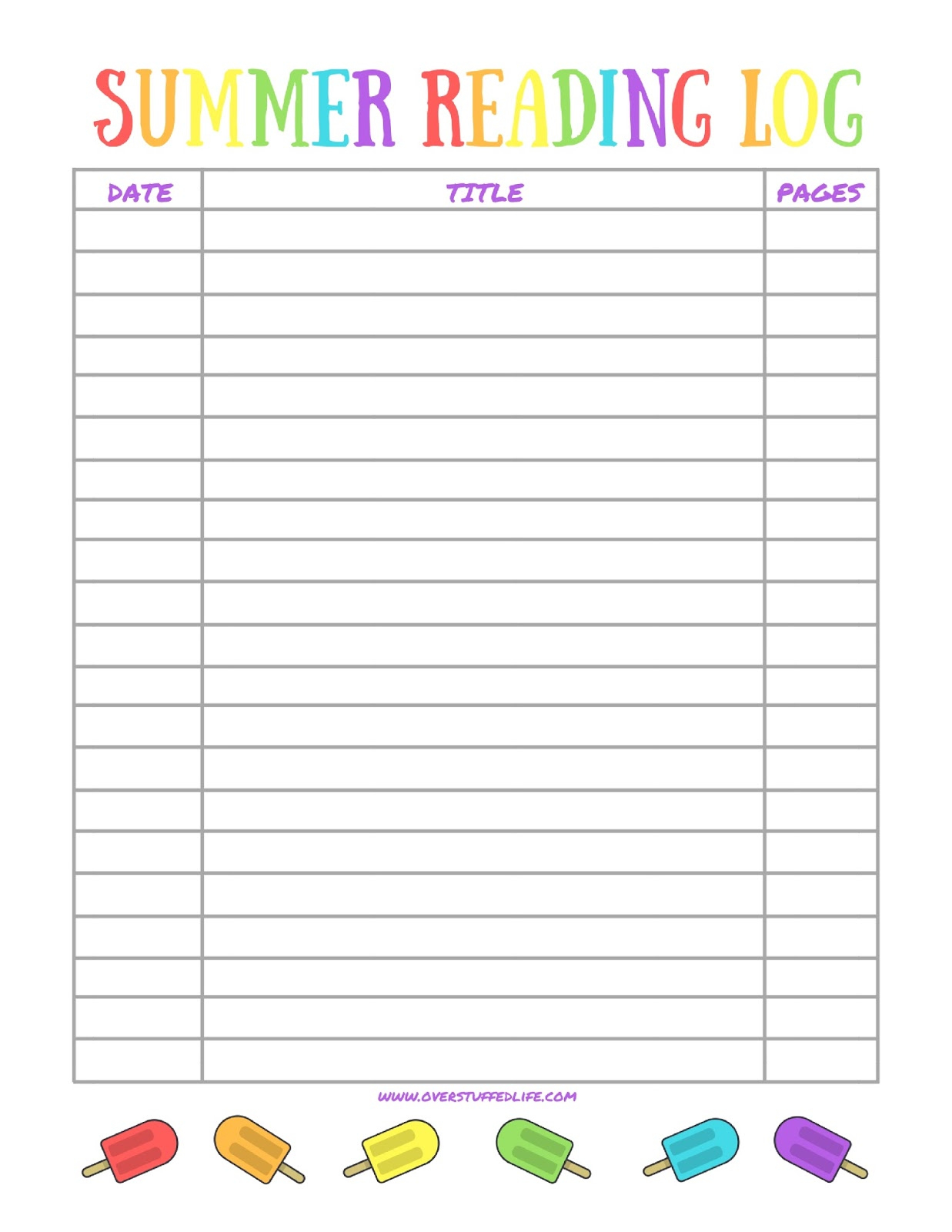 Printable Summer Reading Log For Kids - Overstuffed Life pertaining to Summer Reading Log For Kids Printable