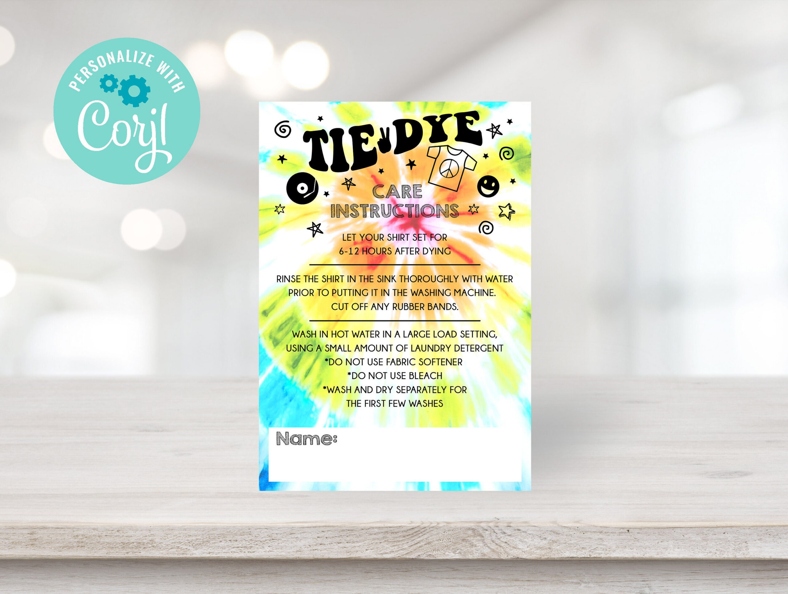 Rainbow Tie Dye Party Wash Instruction Card Template / Tie Dye T regarding Tie Dye After Care Instructions Printable