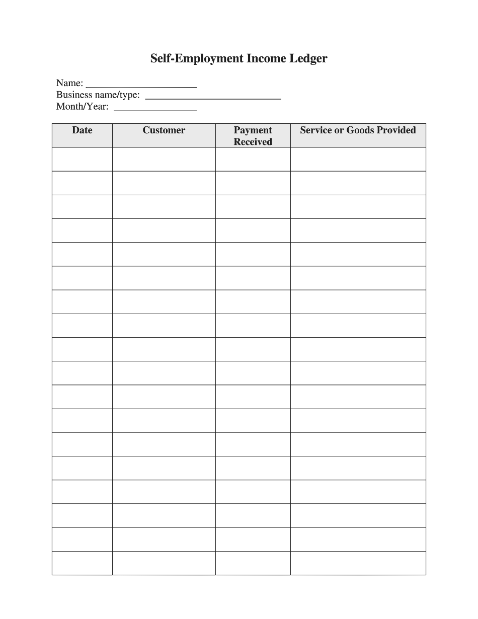Self-Employment Ledger - Printable Blank Pdf Online regarding Printable Blank Self Employment Ledger Sheets
