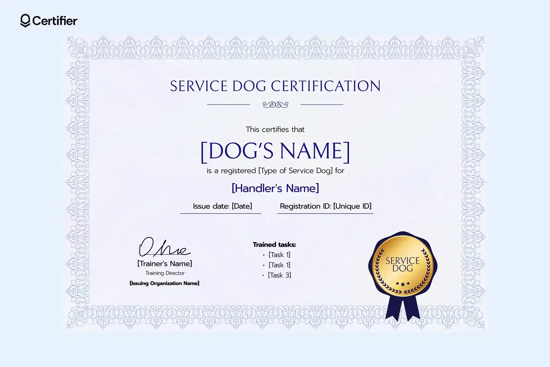 Service Dog Certificate Templates: Free & Customizable with regard to Blank Free Printable Service Dog Certificate