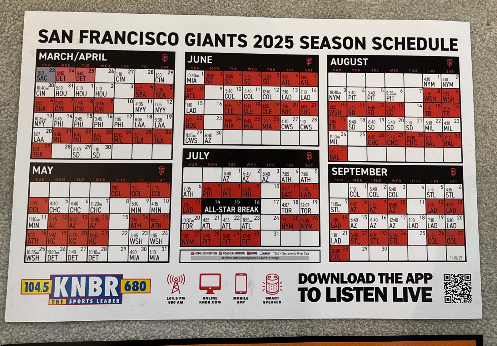 Sf Giants 2025 Authentic Fan Schedule Cheer Card Sga Photo Shows within San Francisco Giants Printable Schedule