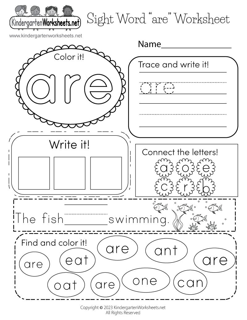 Sight Word "Are" Worksheet - Free Printable, Digital, & Pdf throughout Kindergarten Sight Words Worksheets Free Printables