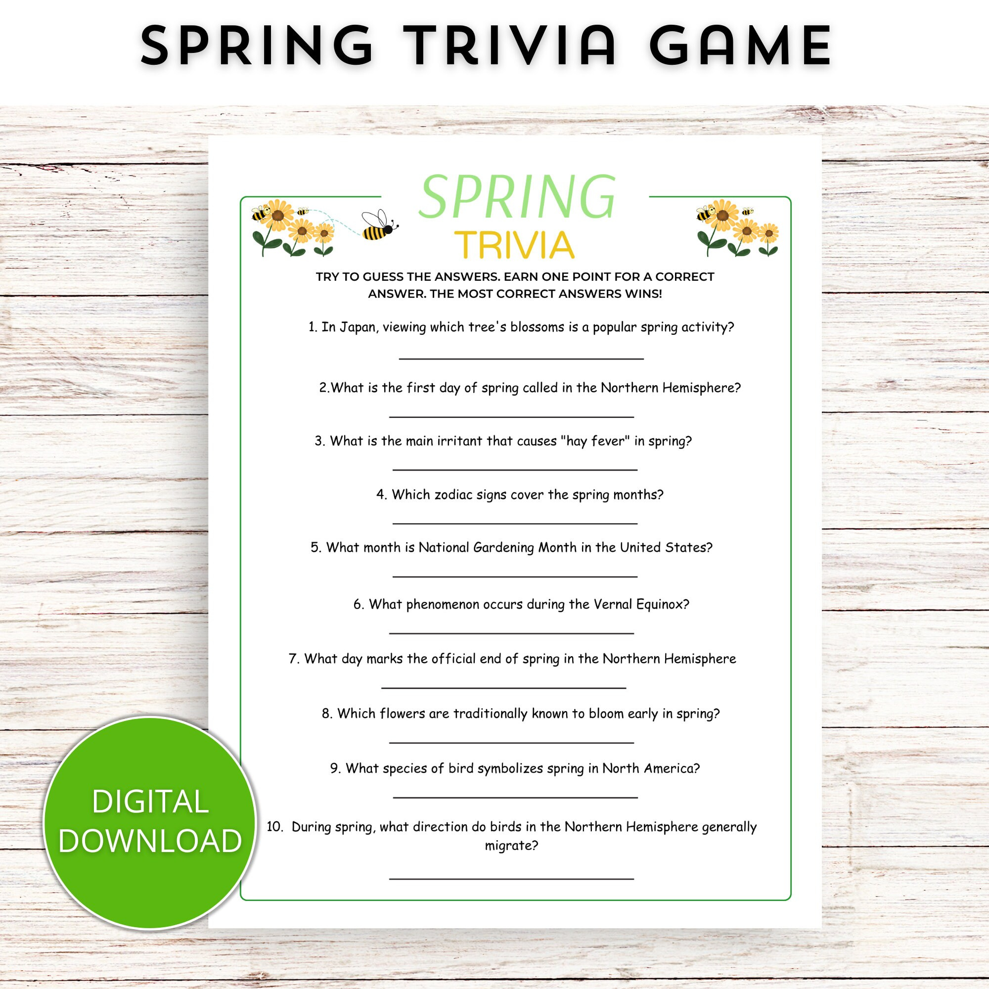 Spring Trivia Game Printable, Garden Trivia Game - Etsy intended for Spring Trivia For Seniors Printable