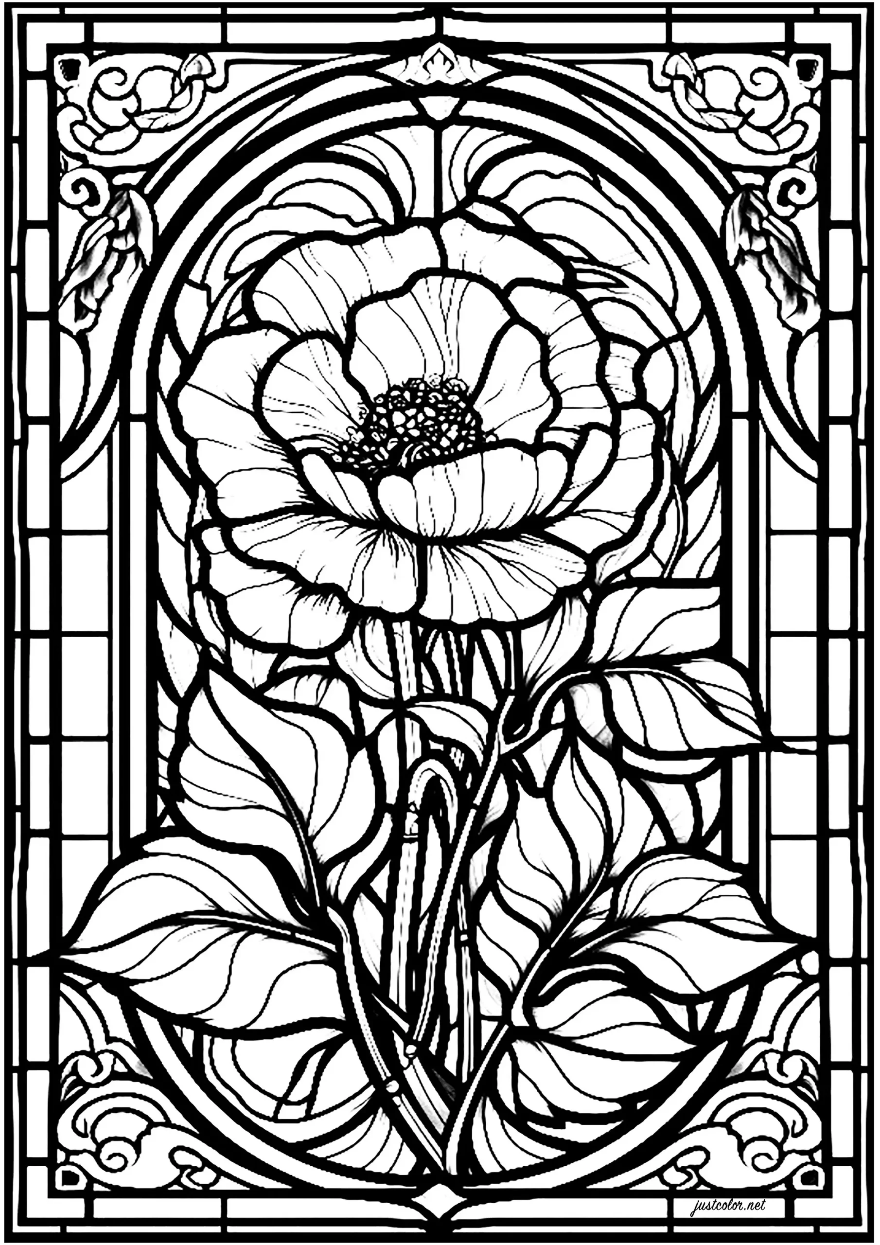 Stained Glass Flower - 2 - Stained Glass Coloring Pages intended for Printable Free Stained Glass Patterns Flowers