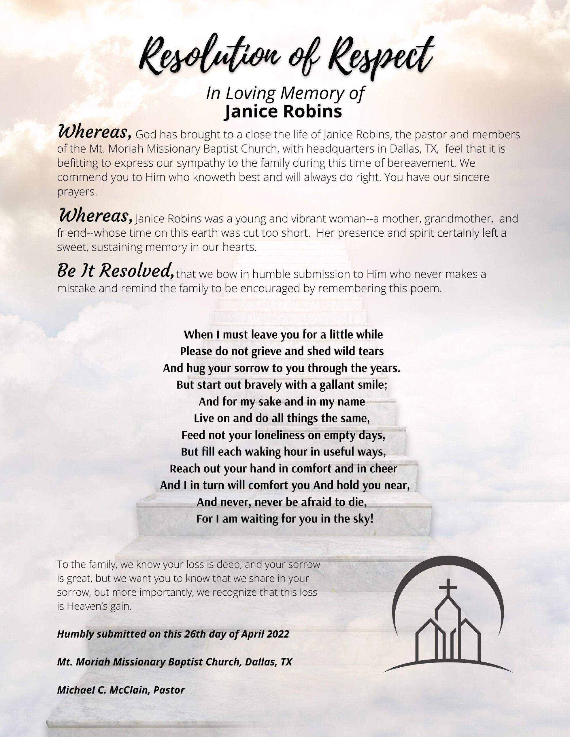 Stairway2Heaven - Funeral Resolution Letter (Download Only) - Etsy within Printable Church Funeral Resolution
