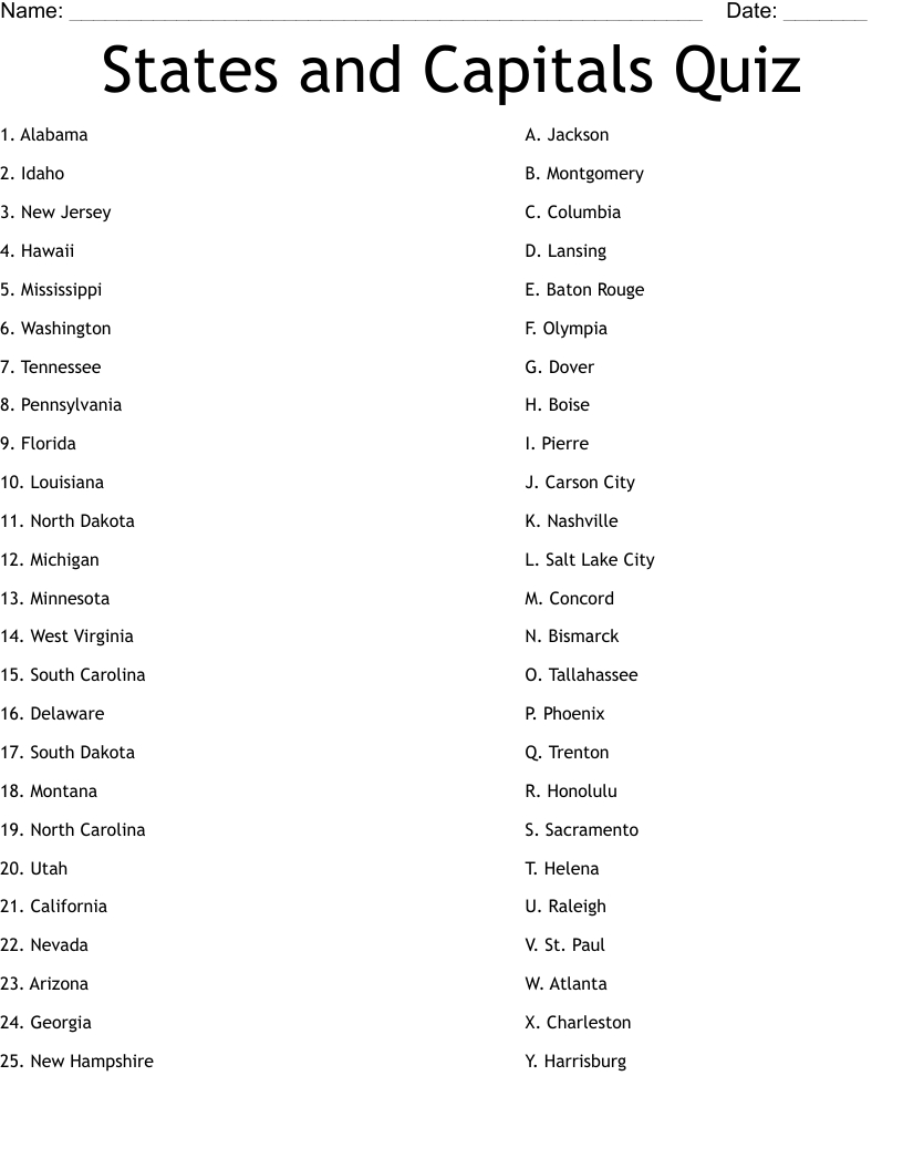 States And Capitals Quiz Worksheet - Wordmint within States And Capitals Printable Test