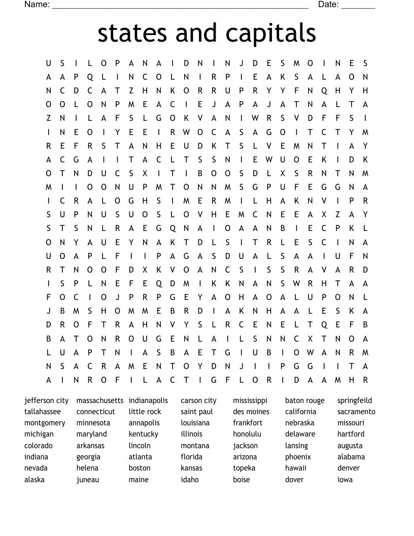 States And Capitals Word Search - Wordmint regarding Printable Free States and Capitals Quiz Printable