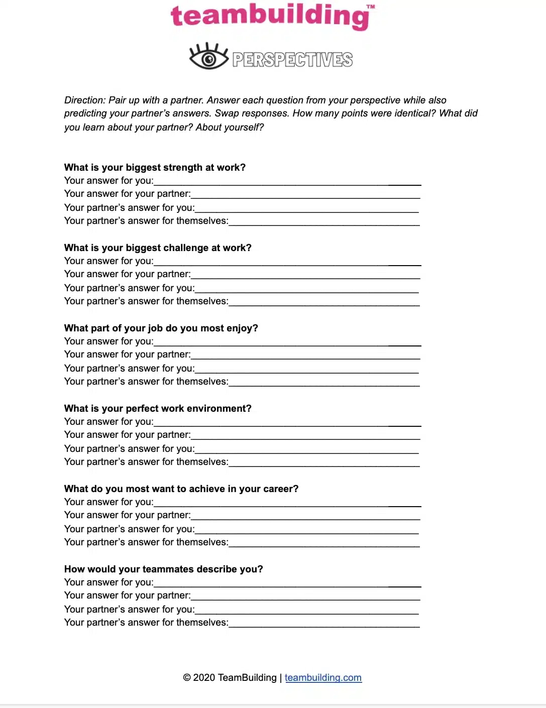 Team Building Worksheets: Free Templates with regard to Free Printable Team Building Activities For Work