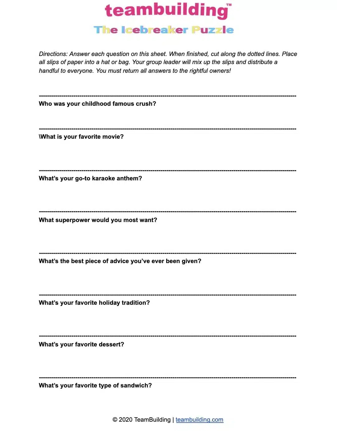 Team Building Worksheets: Free Templates with regard to Free Printable Team Building Activities For Work