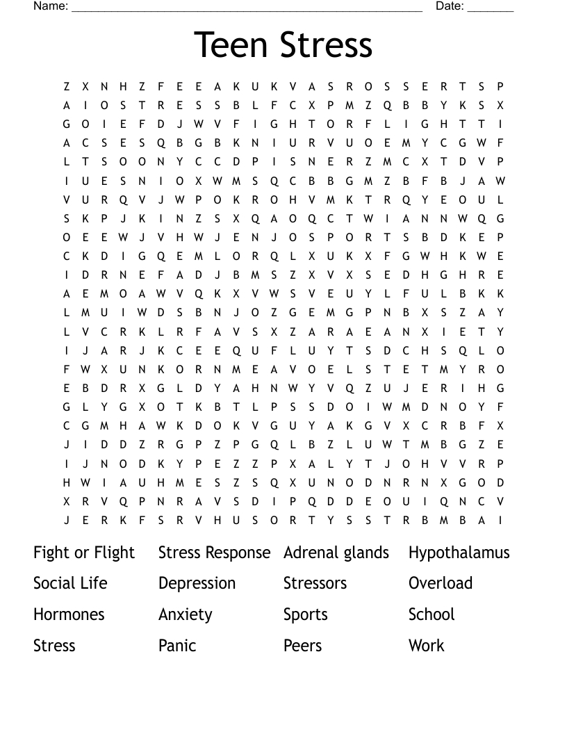 Teen Stress Word Search - Wordmint inside Word Search For Teenager Printable