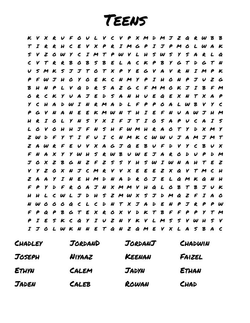 Teens Word Search - Wordmint in Word Search For Teenager Printable