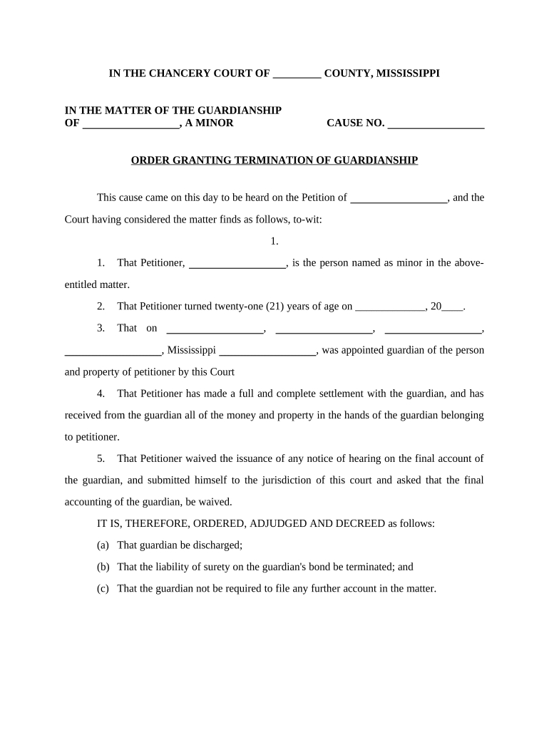 Temporary Guardianship Form Mississippi: Fill Out & Sign Online with regard to Free Printable Guardianship Forms Mississippi