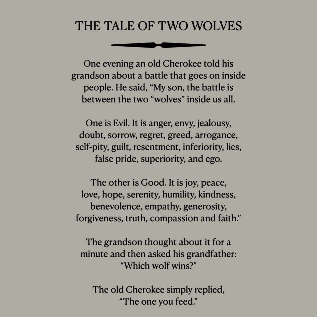 The Tale Of Two Wolves | Jimmy John Liautaud pertaining to The Tale Of Two Wolves Printable