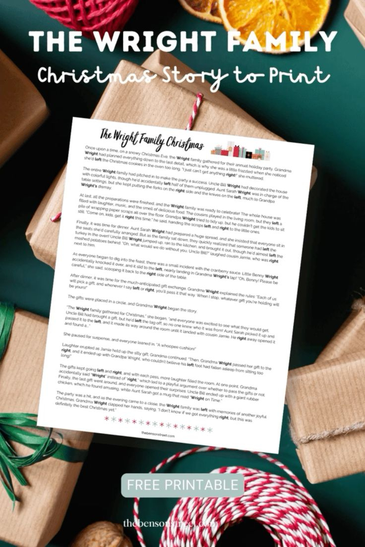 The Wright Family Christmas Story Printable Game with The Wright Family Christmas Story Printable