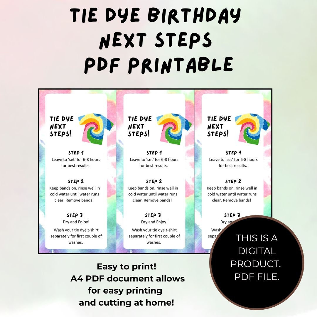 Tie Dye Party Next Steps Printable Pdf – Fun Tie Dye Instructions within Tie Dye Care Instructions Printable