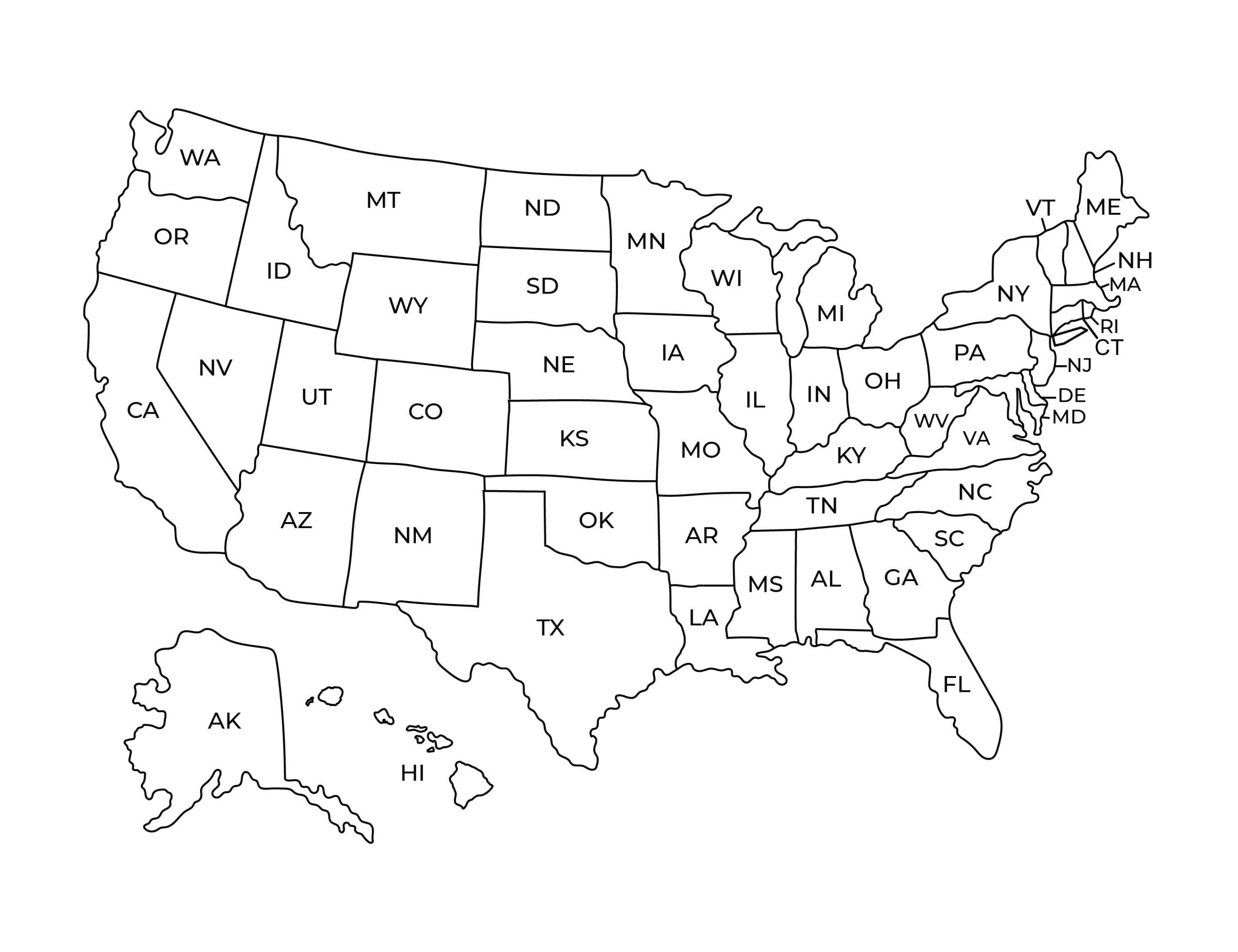United States Usa Map With States Labeled | Printable Black And within Black And White Map Of The United States Printable