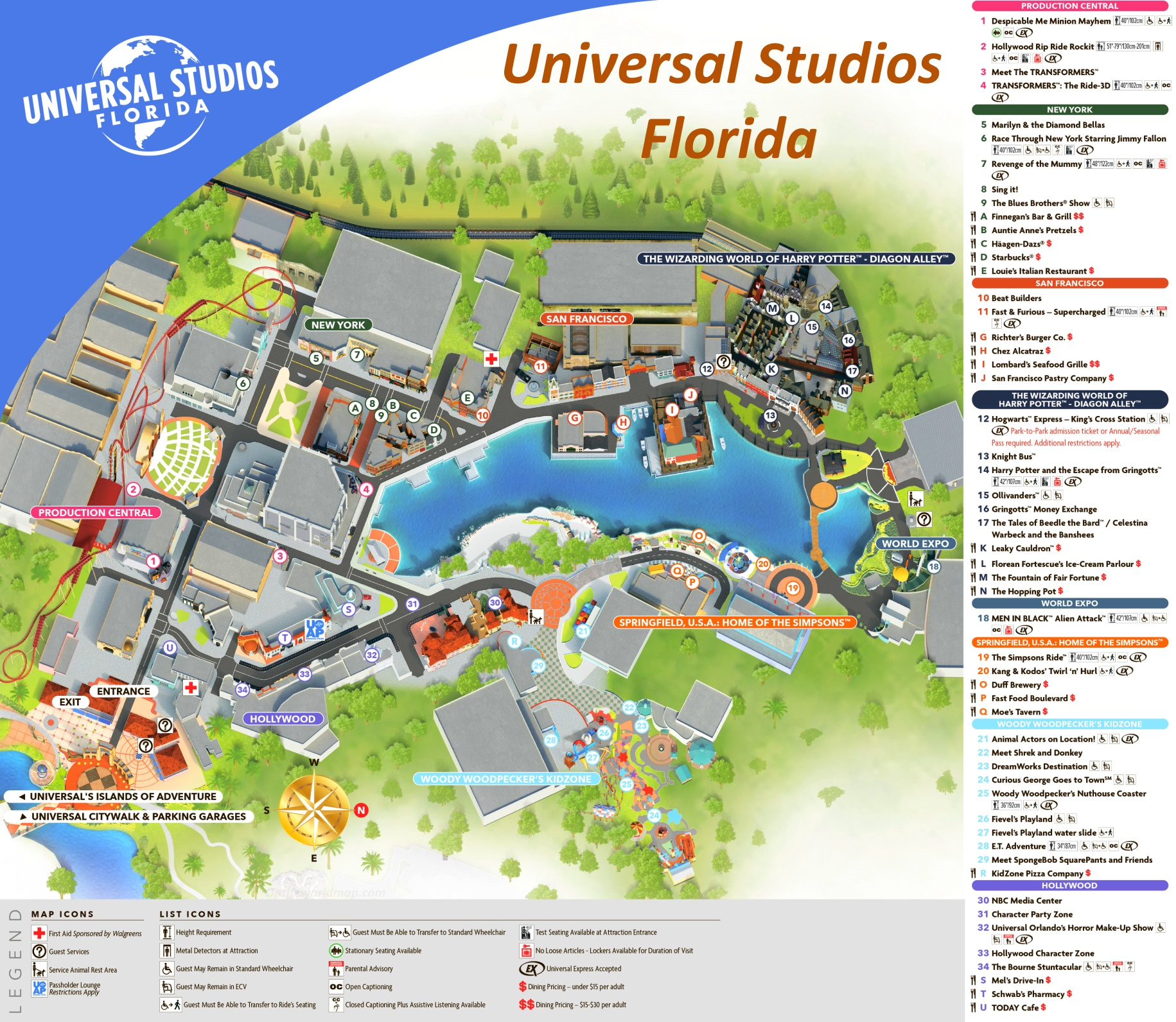 Universal Studios Florida Map - Orlando - Ontheworldmap throughout Printable Map Universal Studios Orlando