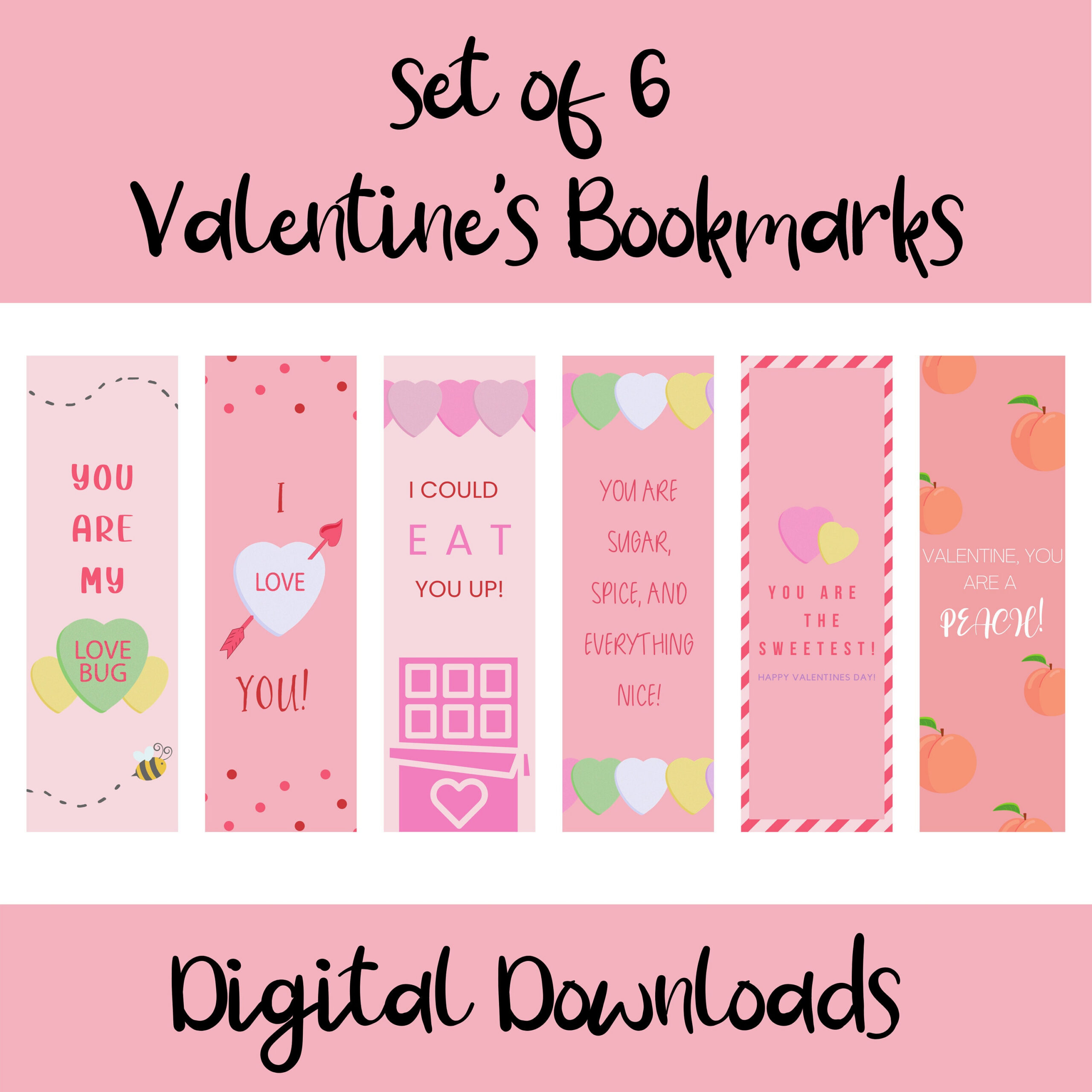 Valentine'S Day Bookmarks | Set Of 6 | Digital Download throughout Valentine'S Day Bookmarks Printable