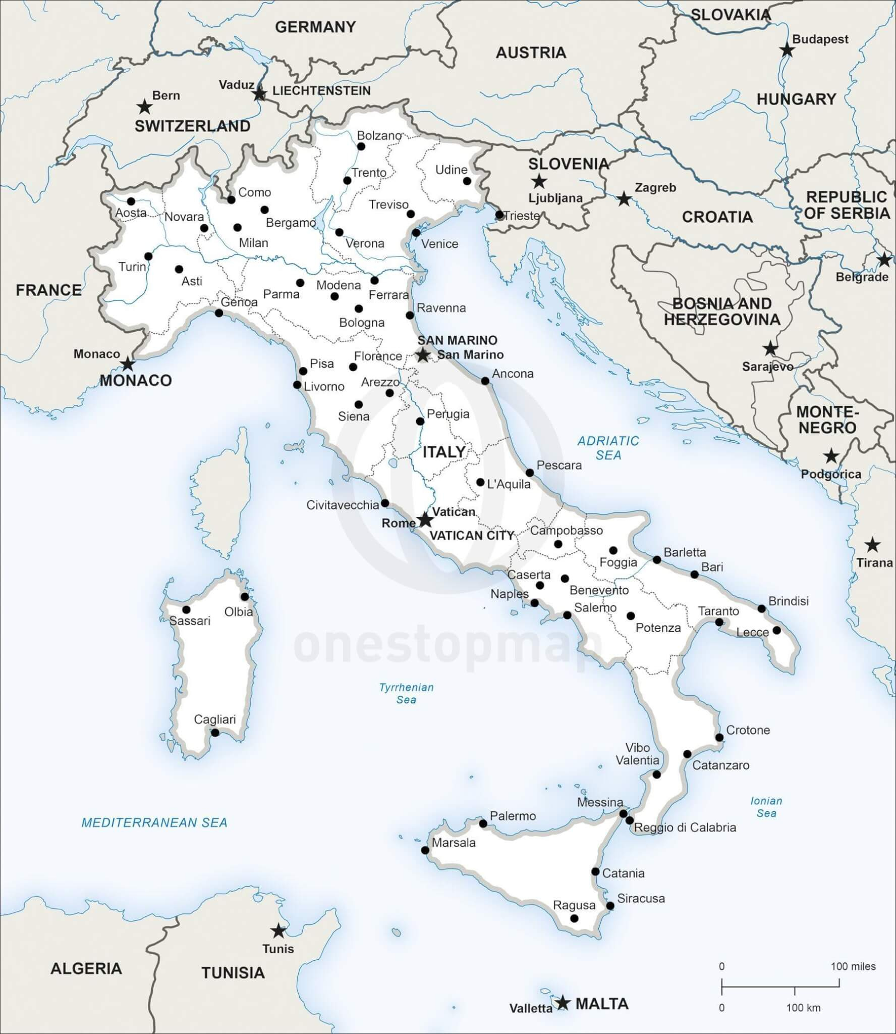 Vector Map Of Italy Political | One Stop Map inside Printable Map Of Italy With Cities
