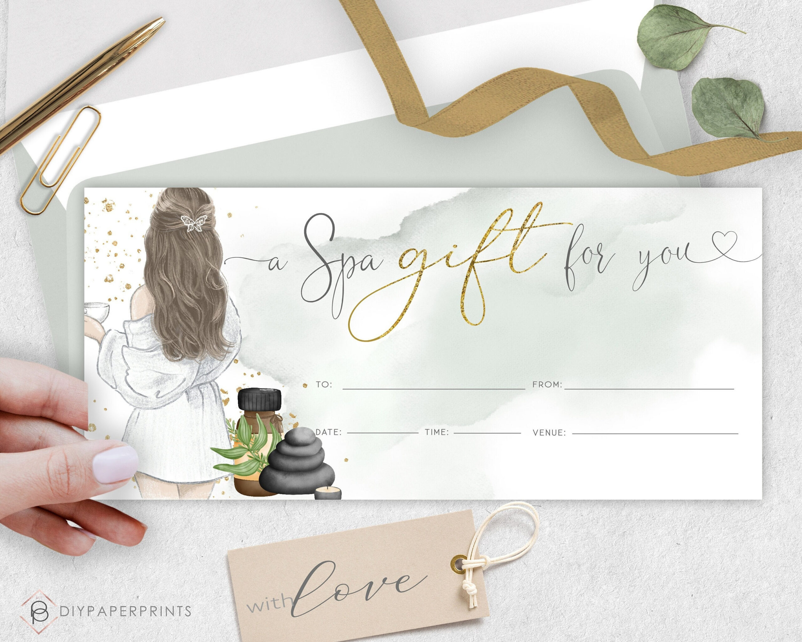 Watercolor Spa Day Gift Voucher Template (Diy Printable) - Etsy.de inside Printable Massage Gift Certificate Template
