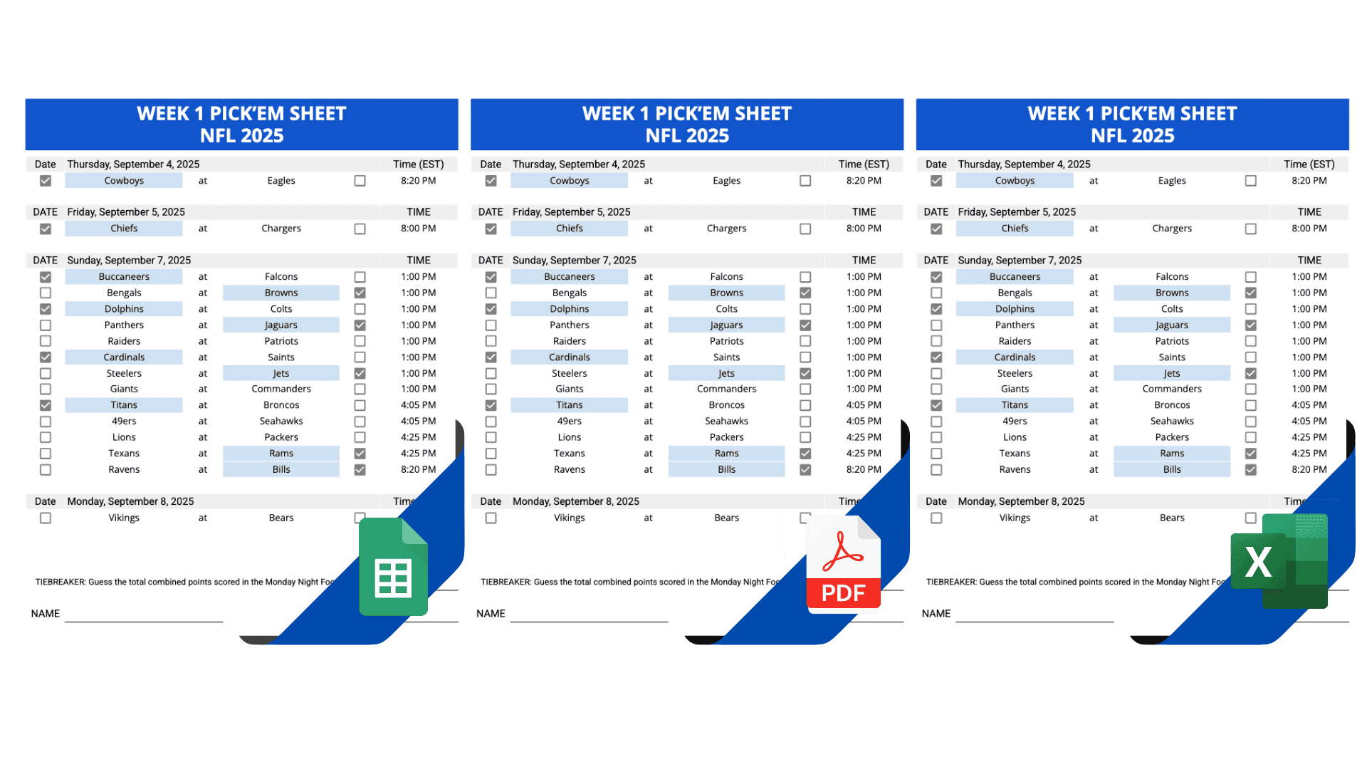 Weekly Nfl Pick'Em Templates Excel & Google Sheets (2025) intended for Football Pick Em Pool Weekly Printable Sheet