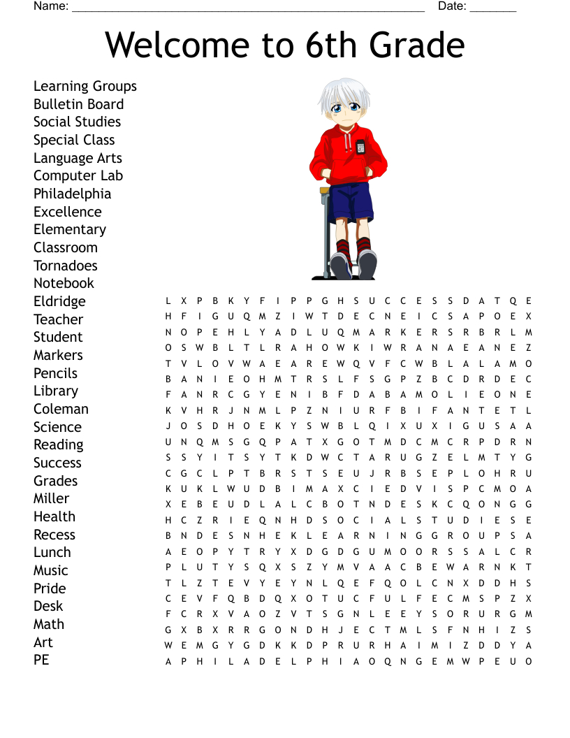 Welcome To 6Th Grade Word Search - Wordmint in 6th Grade Word Search Printable