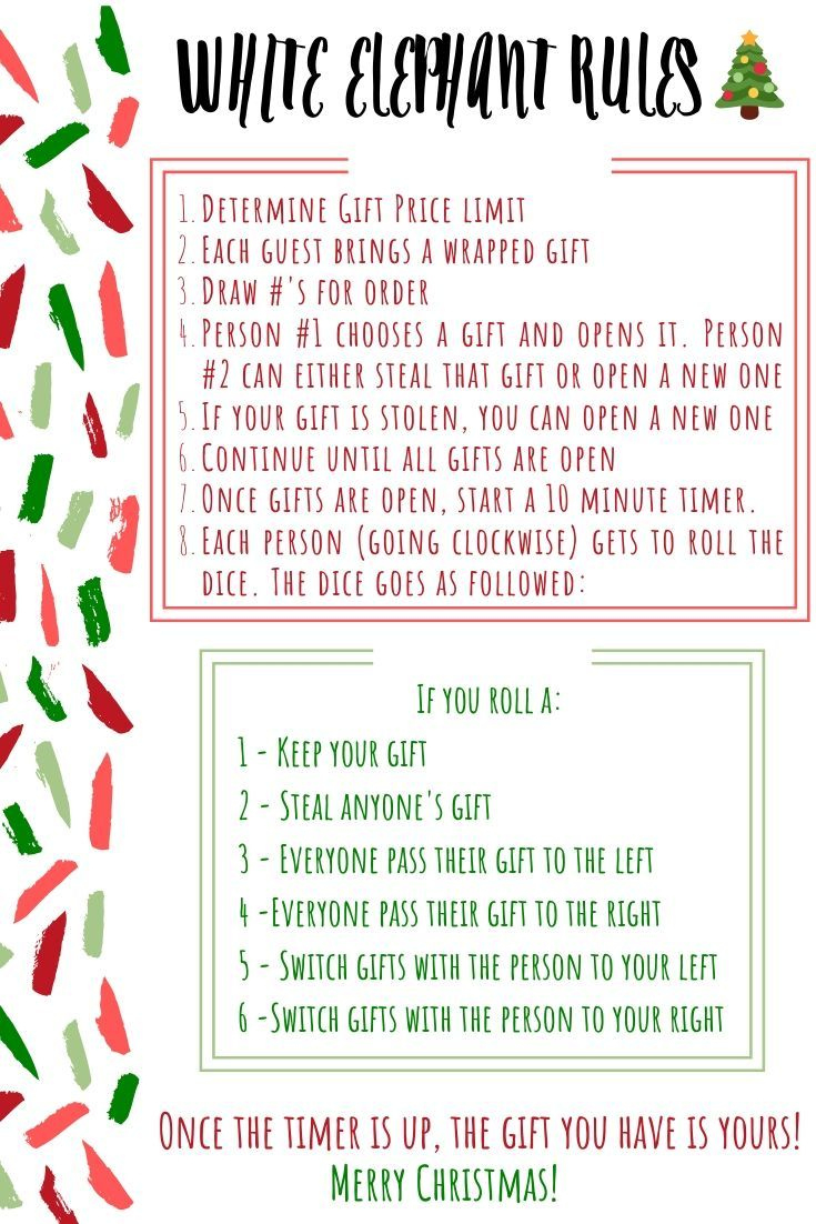 White Elephant Christmas Game Rules intended for Rules For White Elephant Printable