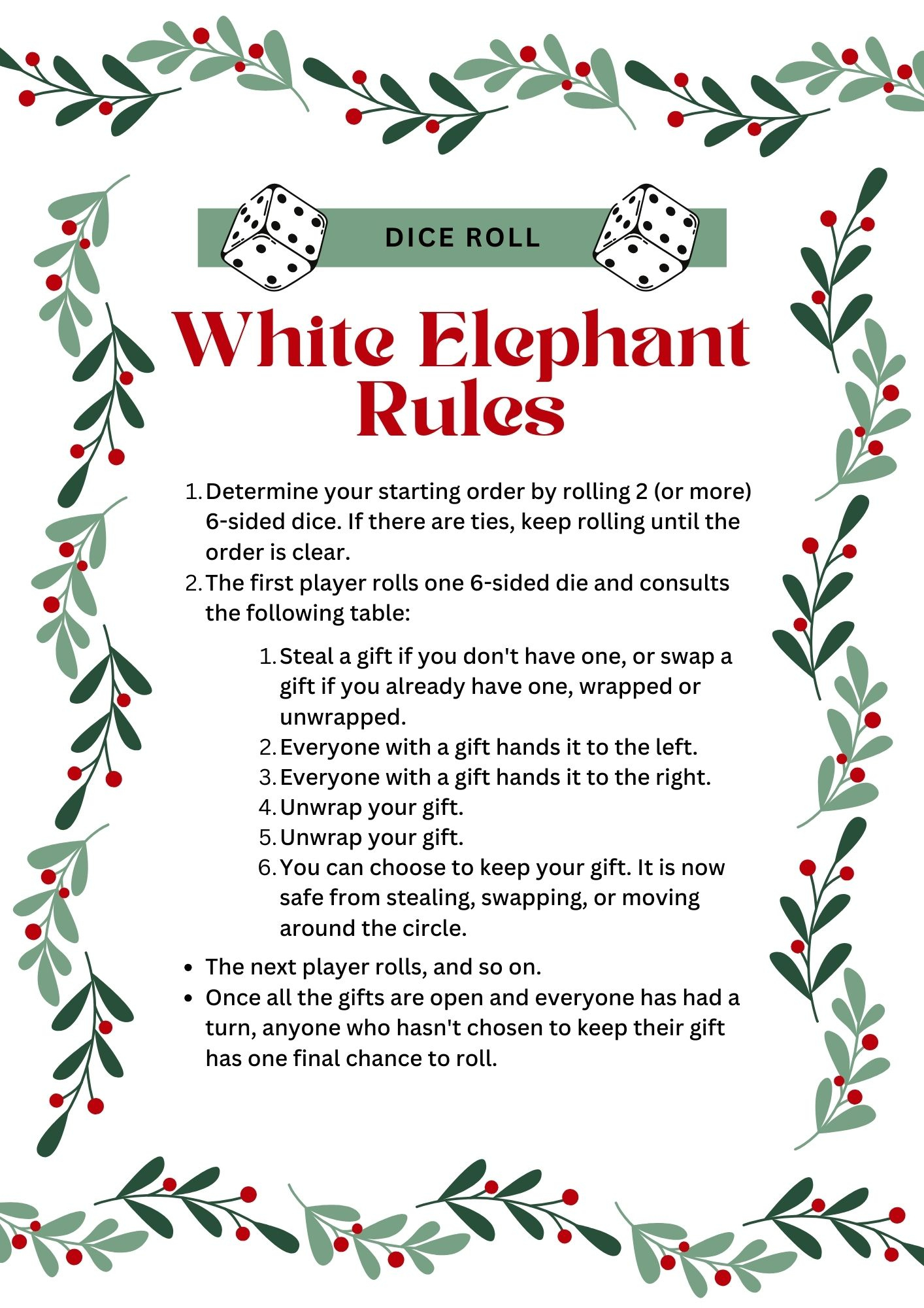 White Elephant Rules For Gift-Giving Fun [Printables] - Fun Blog pertaining to Rules For White Elephant Printable