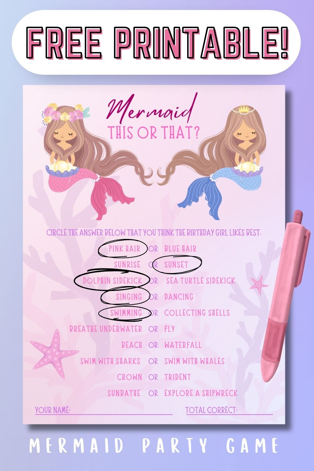 Who Knows The Birthday Girl Best? - Free Mermaid Printable Party Game within Who Knows The Birthday Girl Best Printable