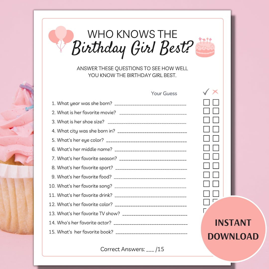 Who Knows The Birthday Girl Best, Printable Birthday Games, How intended for Who Knows The Birthday Girl Best Printable