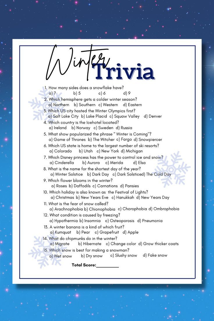 Winter Trivia| Winter Trivia For Kids| Trivia Questions And in Winter Trivia Questions and Answers Printables