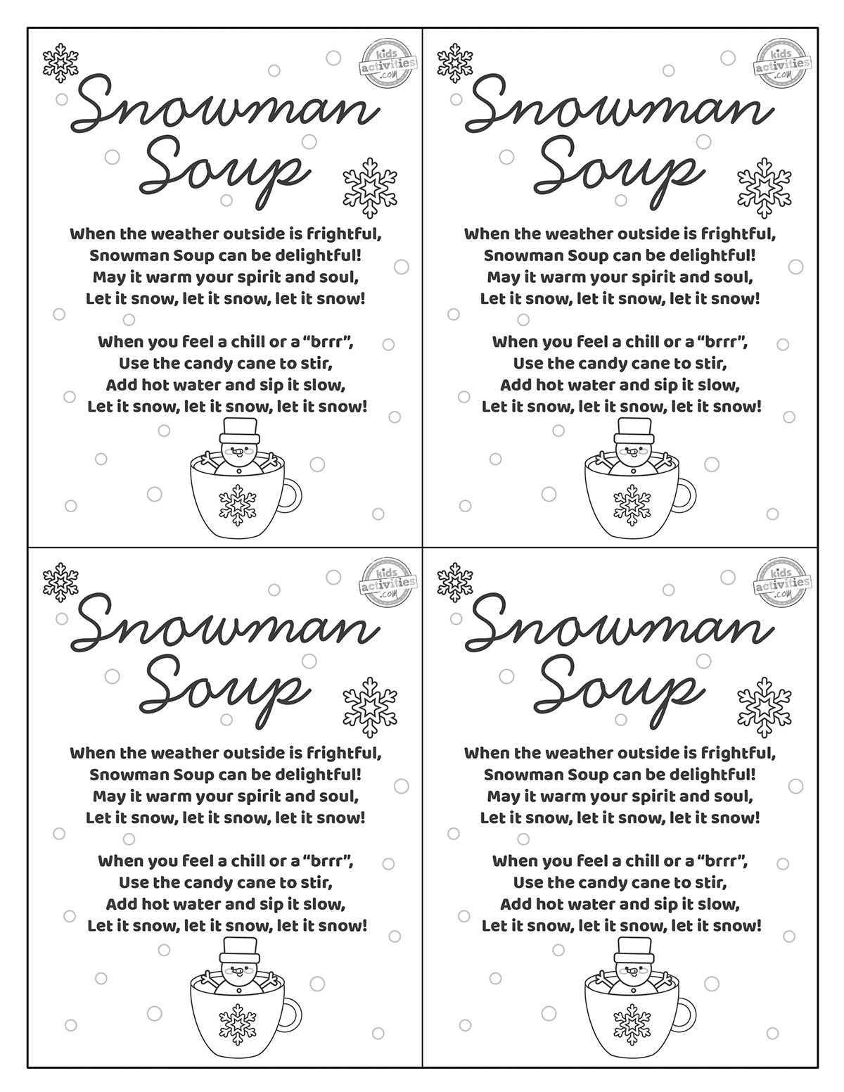 A Delightful Snowman Soup Gift with Free Printables Kids