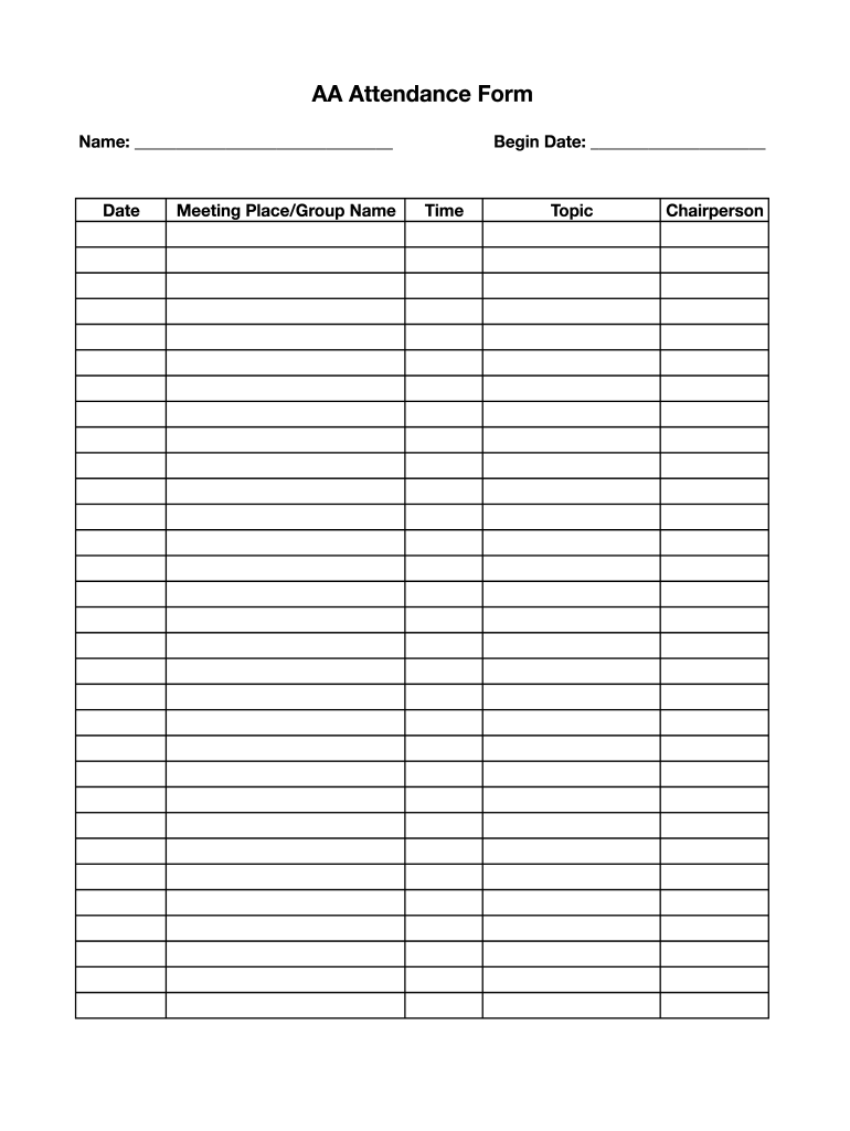 AA Attendance Form - Fill Online, Printable, Fillable, Blank