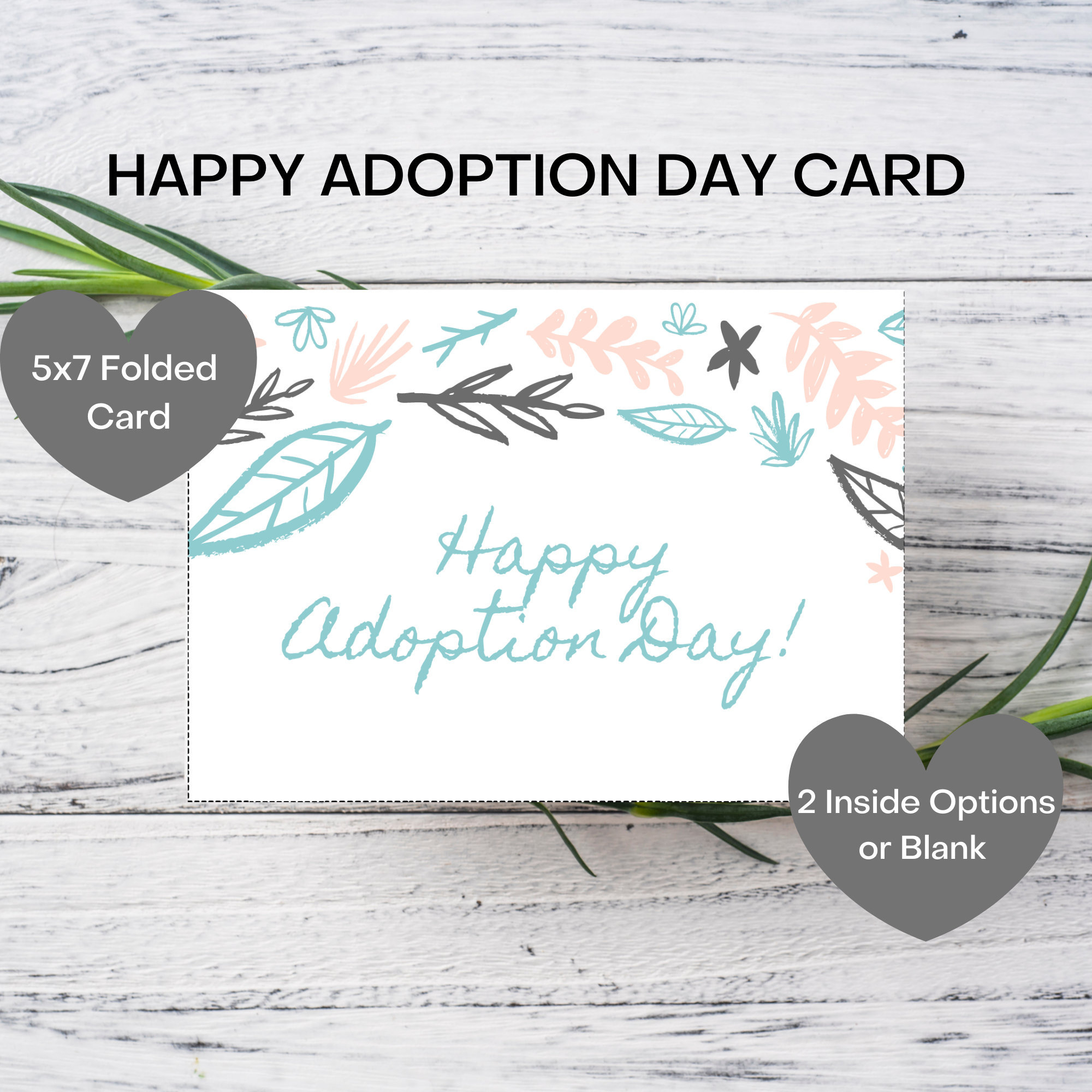 Adoption Day Card: Bohemian Leaves, x Printable (digital Print