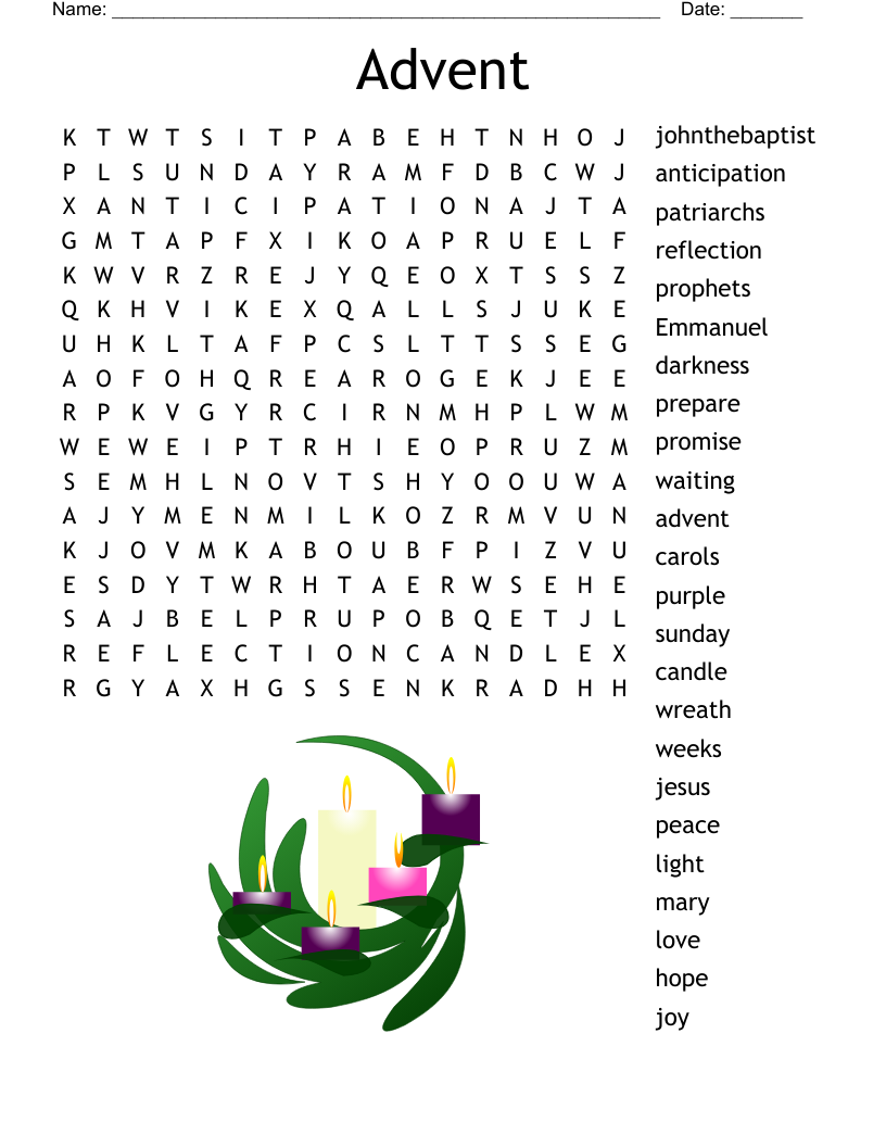 Advent Wreath Word Search - WordMint