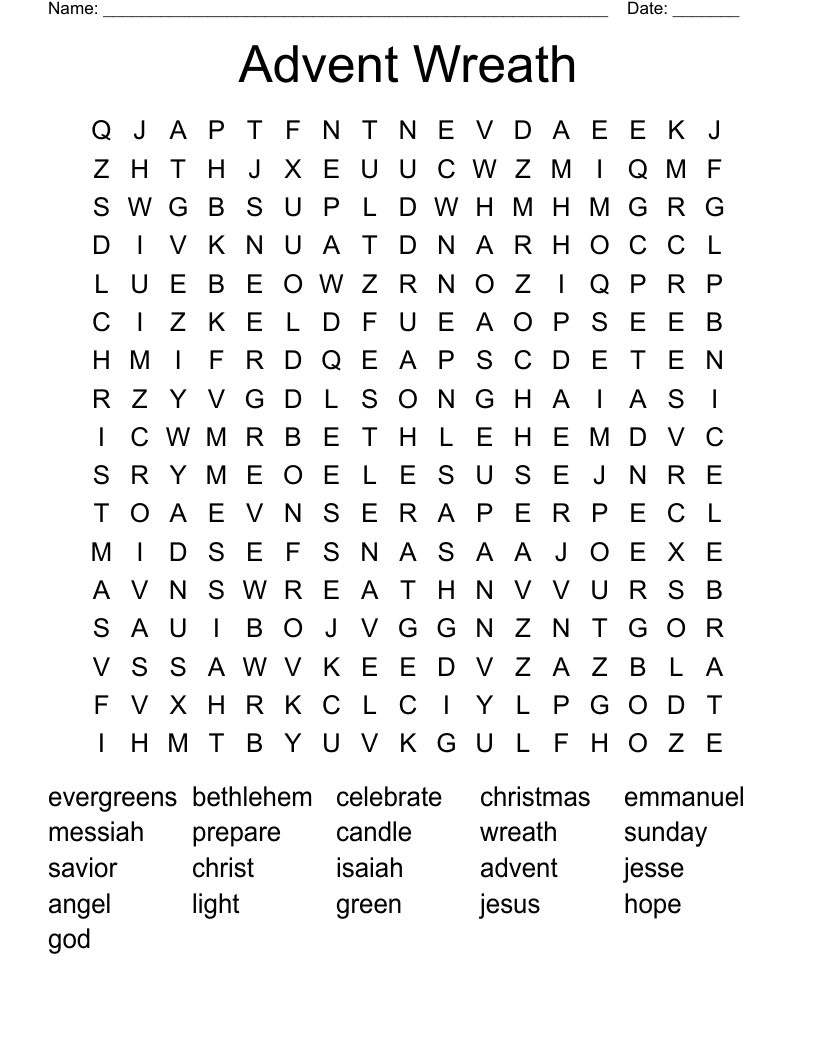 Advent Wreath Word Search - WordMint