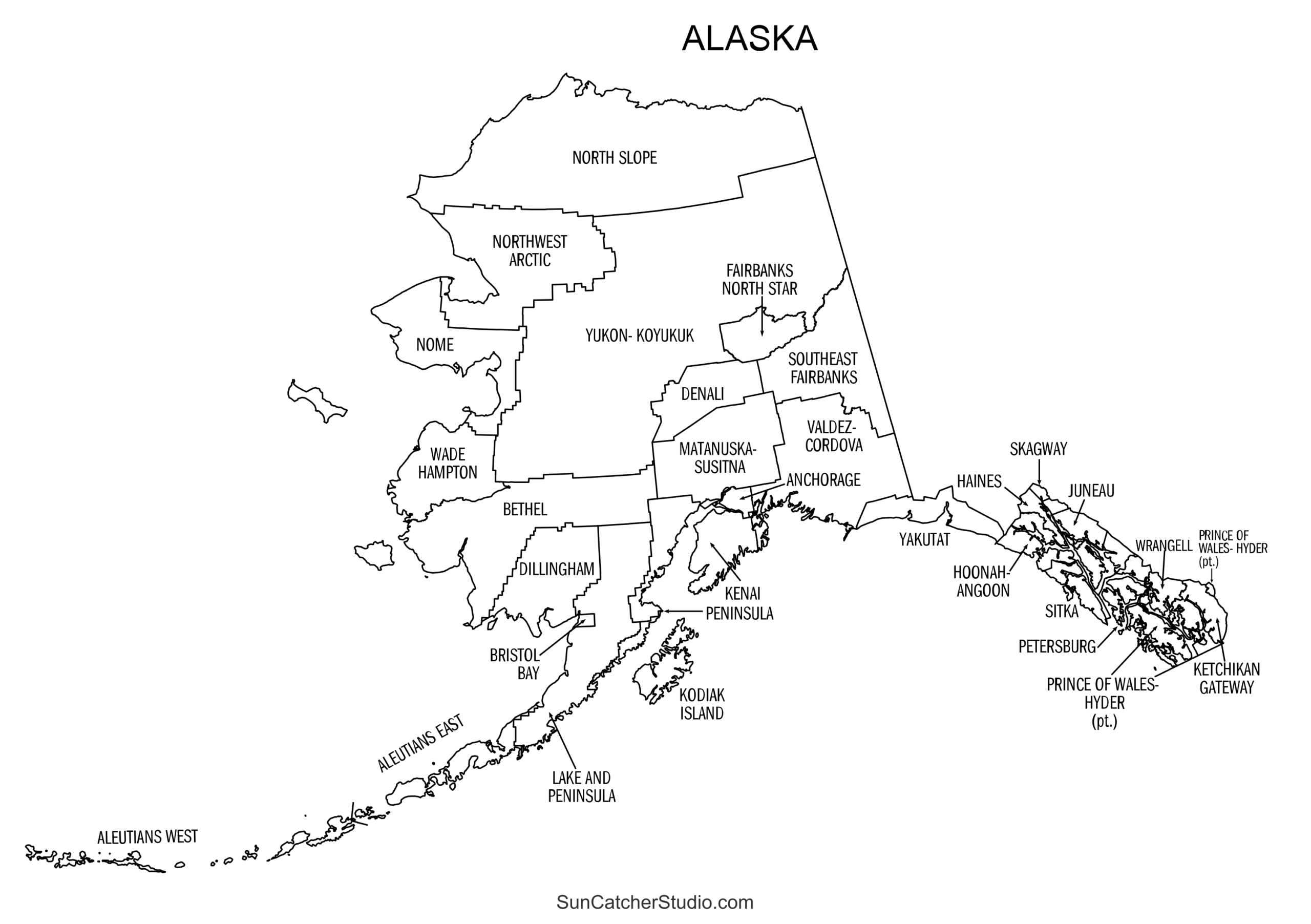 Alaska Boroughs Map (Printable State Map with County Lines) – Free