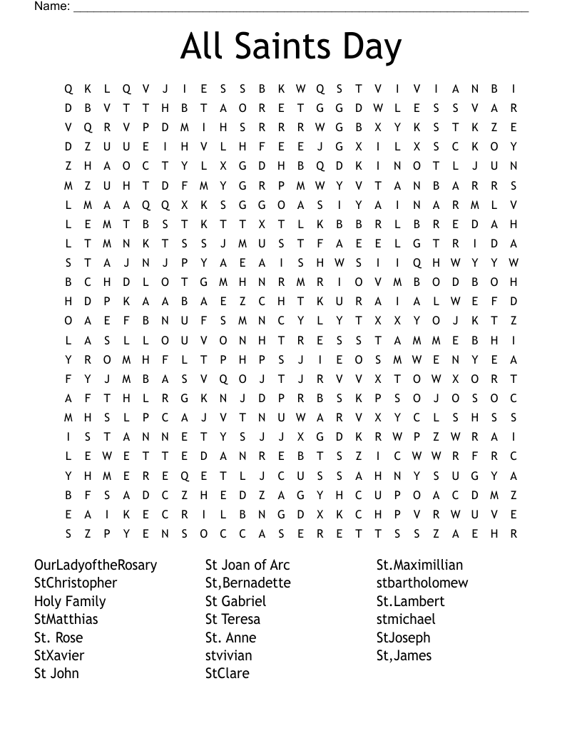 All Saints Day Word Search - WordMint