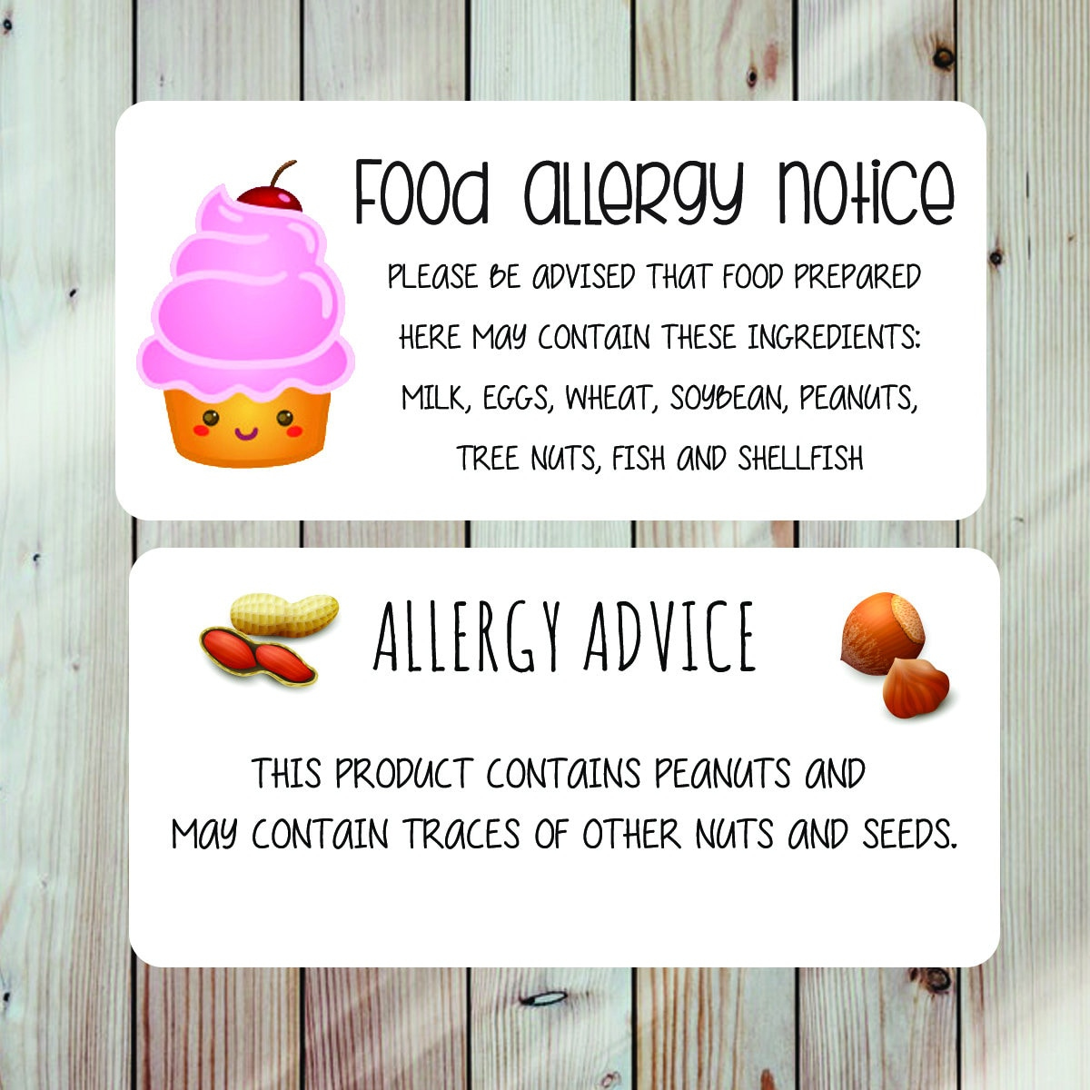 Allergen labels, small food labels, allergy labels, peanuts food