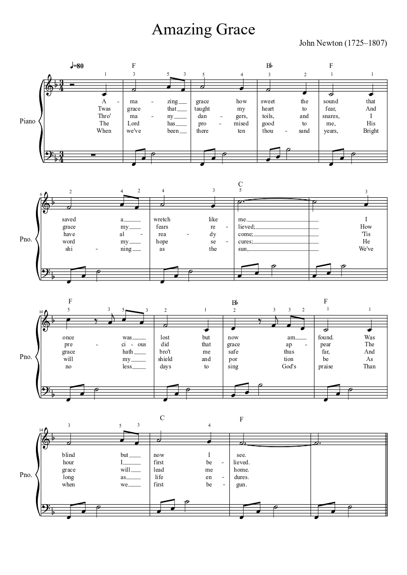 Amazing Grace (easy piano) Sheet Music for Piano (Solo
