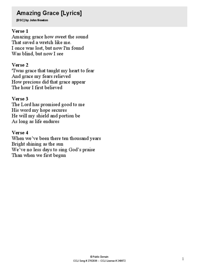 Amazing Grace Lyrics  PDF  Religion & Spirituality