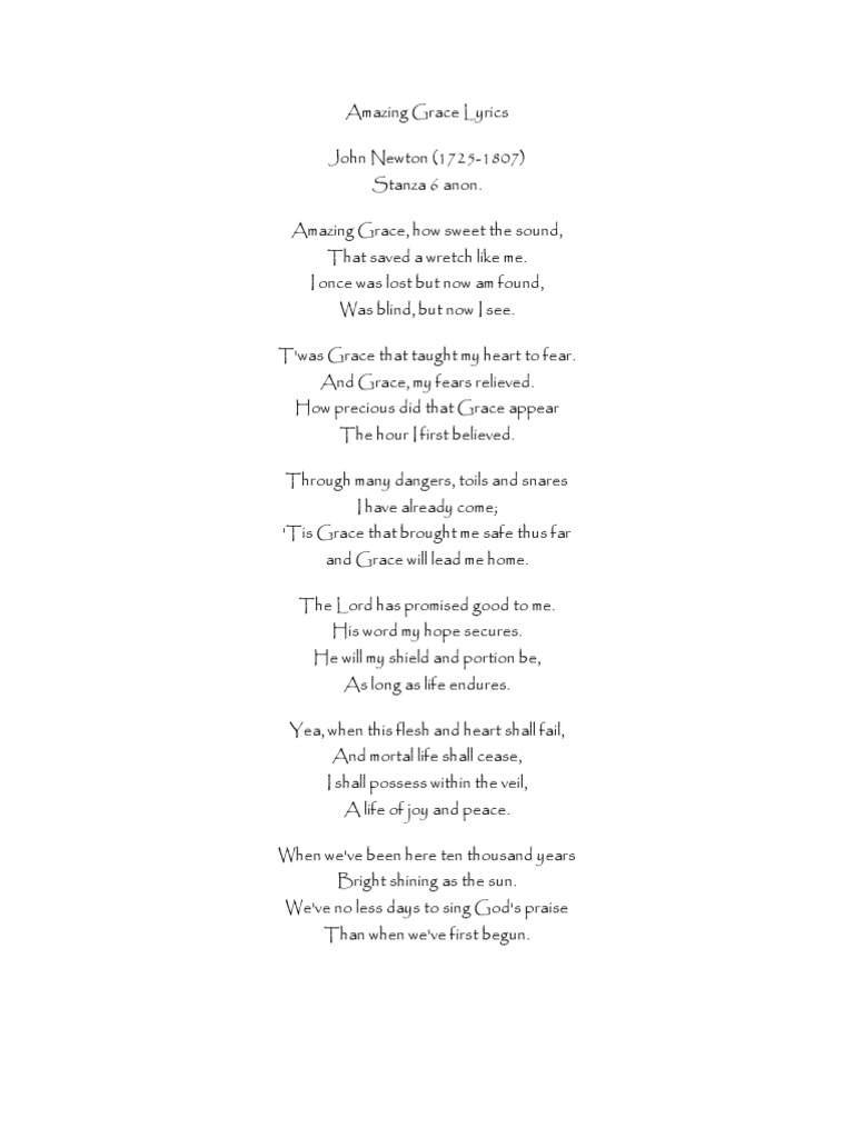 Amazing Grace Lyrics  PDF