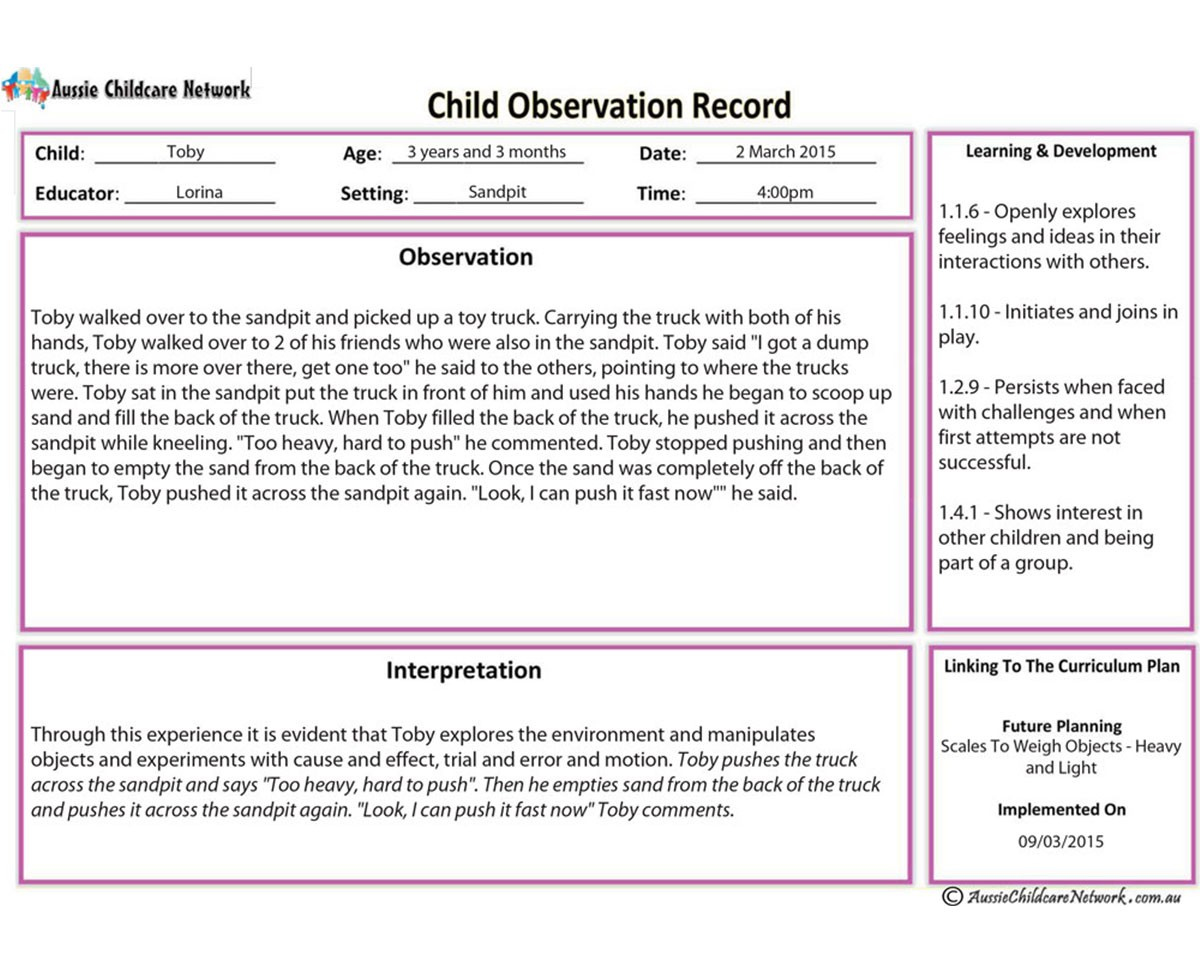 Anecdotal Record - Aussie Childcare Network Anecdotal Record - Aussie Childcare Network