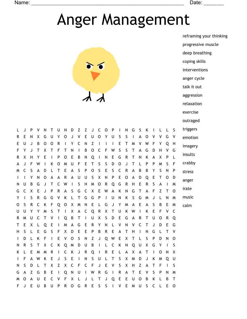 Anger Management Word Search - WordMint Anger Management Word Search - WordMint