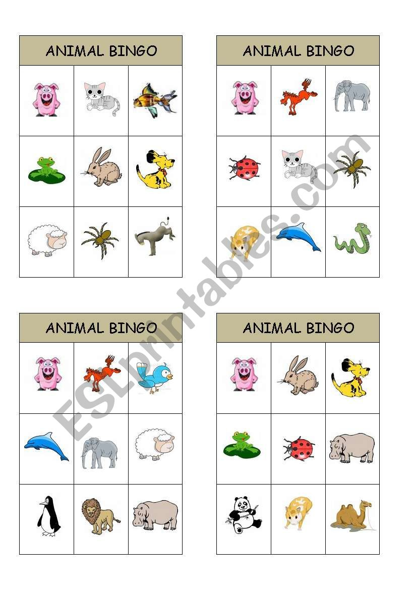 animal bingo cards - ESL worksheet by teletubies - Worksheets Library