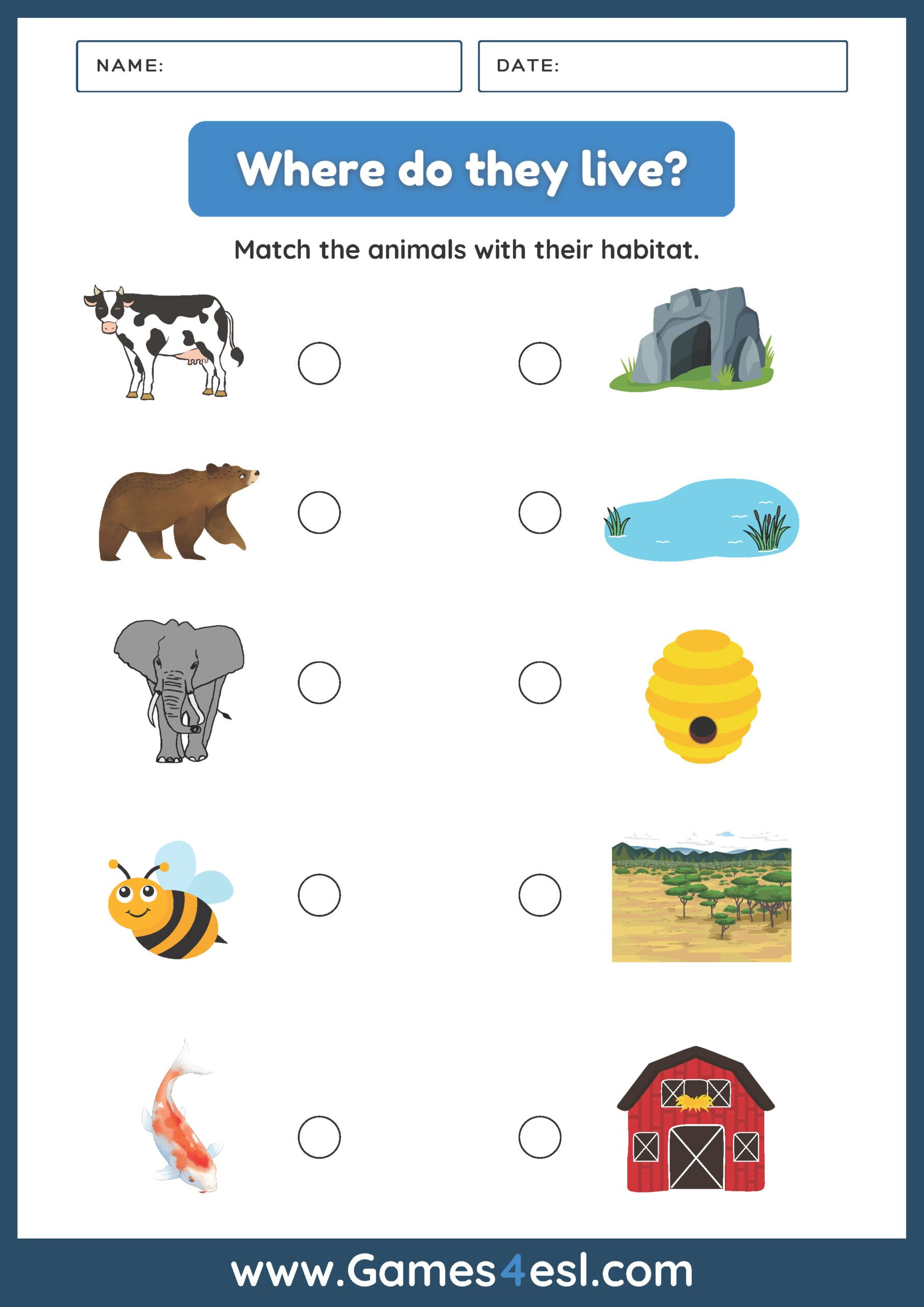 Animals And Habitats  Free PDF Worksheets For Kids  Gamesesl