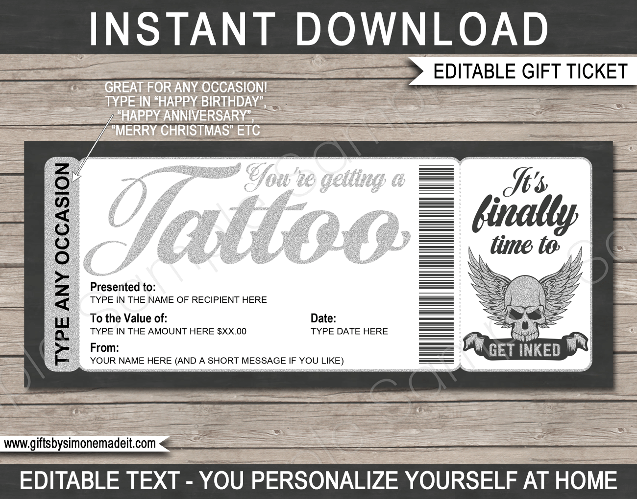 Any Occasion Tattoo Gift Certificate Card
