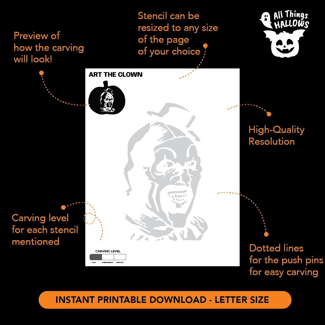 Art the Clown (Terrifier) Pumpkin Stencil - Allthingshallows